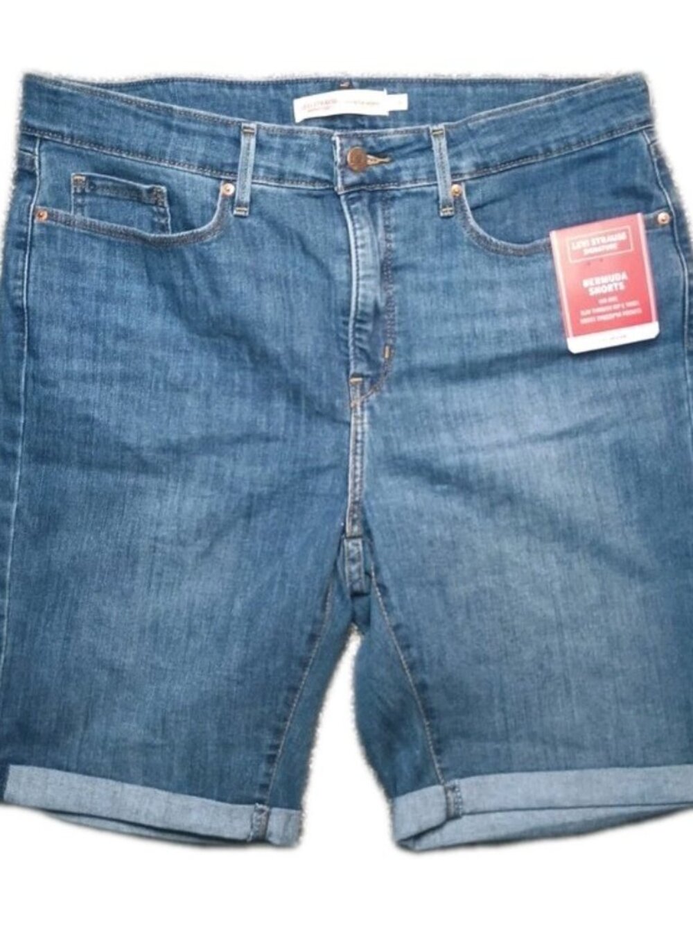 Signature Levi Strauss Shaping Bermuda Shorts Womens Size 16 Blue Denim NWT